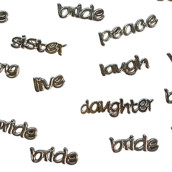 Lot of 60+ Pcs Floating Locket Silver Charms Words Daughter Bride Love Dance Mom - Picture 7 of 9